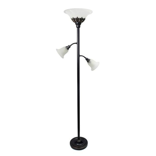 Elegant Garden Design Elegant Designs LF2002-RBW 3 Light Floor Lamp with White Scalloped Glass Shades; Restoration Bronze & White LF2002-RBW